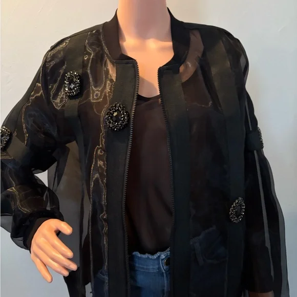 Jane & John by Tricotto Sheer Jacket w Vintage Rhinestones XL - Picture 3 of 14